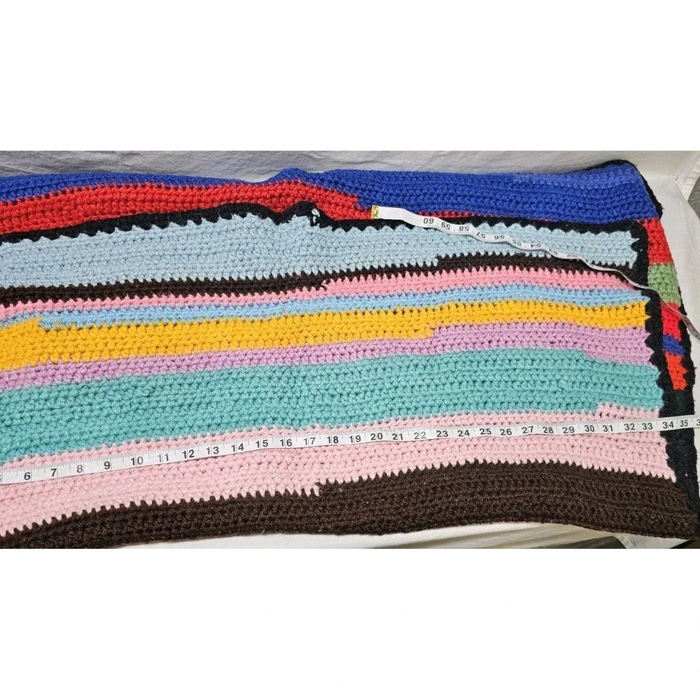 Vintage Large Colorful Crocheted Afghan Blanket Throw 35x38 Handwoven Grannycore